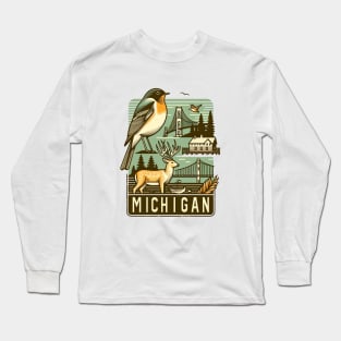 Michigan's Vintage Line Art - Nature and Landmarks Long Sleeve T-Shirt